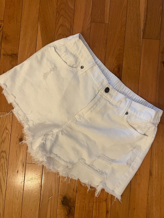 aerie Pants - aerie White Distressed Frayed Hem Denim Shorts